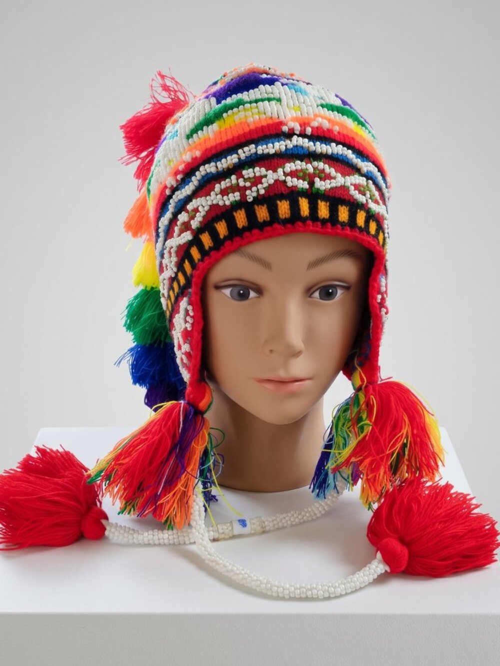 Traditional Andean Wool Chullo Hat – Embroidered with Seed Beads and Multicolore